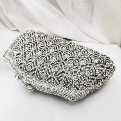 Woman Crystal Rhinestone Dinner Party Leaves Evening Bag Hollow Out Fashion Silver Handbag Wedding Bridal Gala Diamond Purse