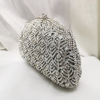 Woman Crystal Rhinestone Dinner Party Leaves Evening Bag Hollow Out Fashion Silver Handbag Wedding Bridal Gala Diamond Purse