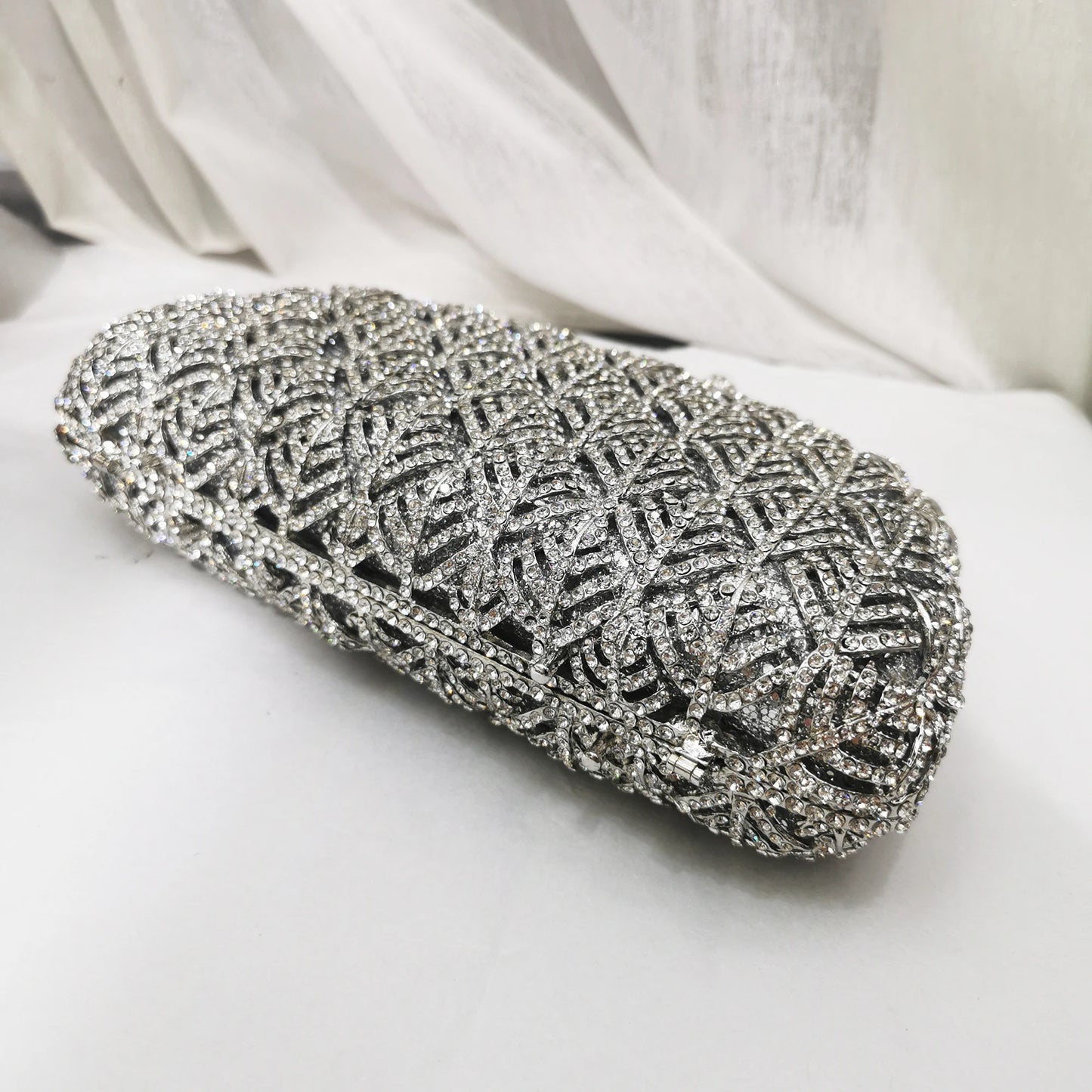 Woman Crystal Rhinestone Dinner Party Leaves Evening Bag Hollow Out Fashion Silver Handbag Wedding Bridal Gala Diamond Purse