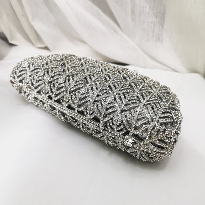 Woman Crystal Rhinestone Dinner Party Leaves Evening Bag Hollow Out Fashion Silver Handbag Wedding Bridal Gala Diamond Purse