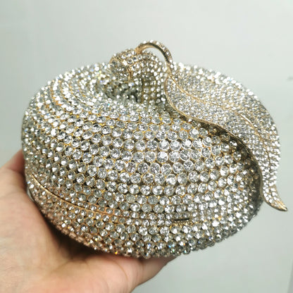 Woman Cute Apple Shape Diamond Cocktail Prom Purse Silver Champagne AB Crystal Lady Bridal Dinner Handbag Wedding Party Gift Bag