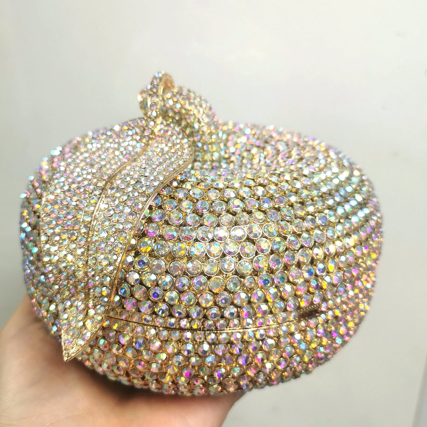 Woman Cute Apple Shape Diamond Cocktail Prom Purse Silver Champagne AB Crystal Lady Bridal Dinner Handbag Wedding Party Gift Bag