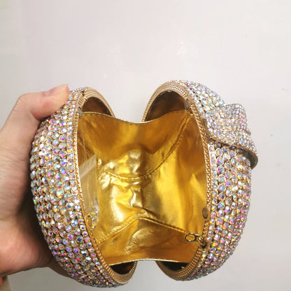 Woman Cute Apple Shape Diamond Cocktail Prom Purse Silver Champagne AB Crystal Lady Bridal Dinner Handbag Wedding Party Gift Bag