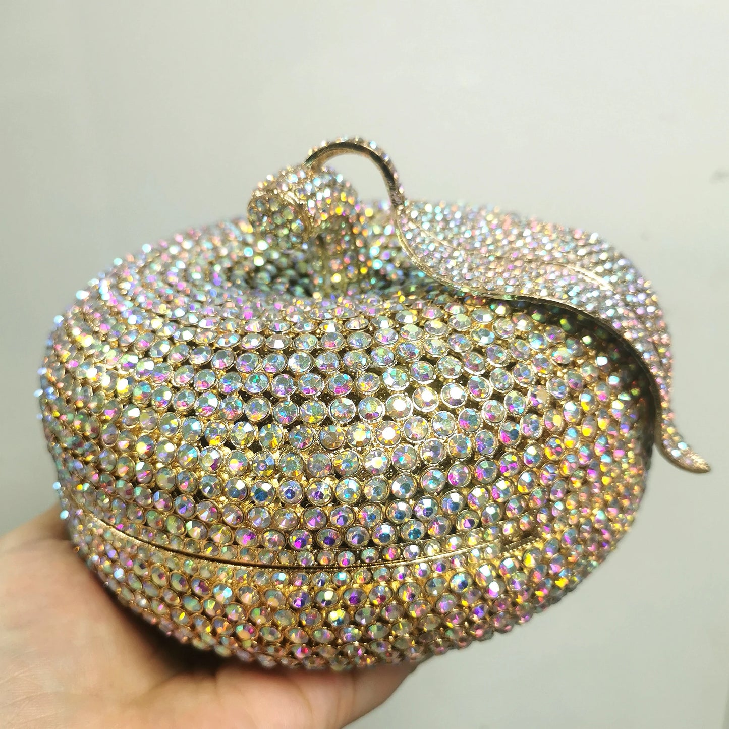 Woman Cute Apple Shape Diamond Cocktail Prom Purse Silver Champagne AB Crystal Lady Bridal Dinner Handbag Wedding Party Gift Bag