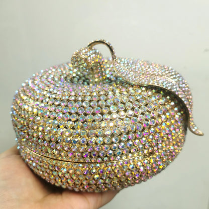 Woman Cute Apple Shape Diamond Cocktail Prom Purse Silver Champagne AB Crystal Lady Bridal Dinner Handbag Wedding Party Gift Bag