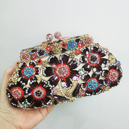 Woman Flower Hollow Out Diamond Dinner Handbag Crystal Wedding Bridal Gala Elegant Evening Bag Cocktail Floral Stone Party Purse