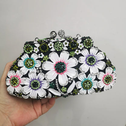 Woman Flower Hollow Out Diamond Dinner Handbag Crystal Wedding Bridal Gala Elegant Evening Bag Cocktail Floral Stone Party Purse