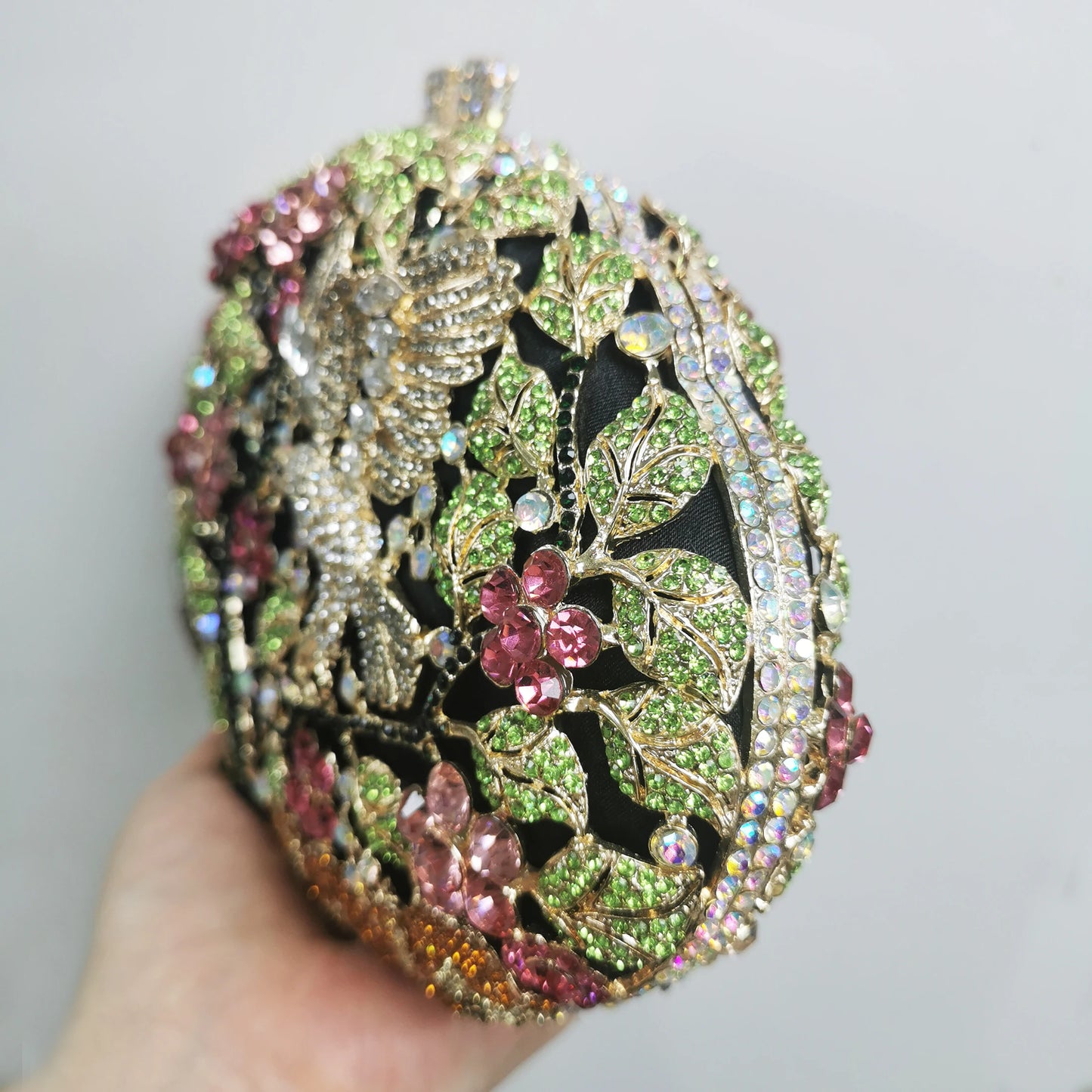 Woman Forest Bird Colorful Diamond Handbag Crystal Stone Hollow Out Wedding Bridal Evening Bag Party Dinner Prom Cocktail Purse