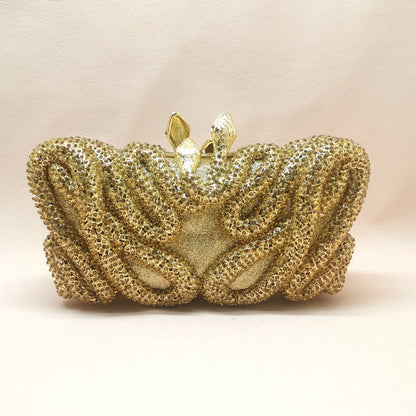 Woman Gold AB Diamond Snake Evening Purse Bridal Dinner Cocktail Prom Gift Handbag Crystal Wedding Party Female Animal Gala Bag