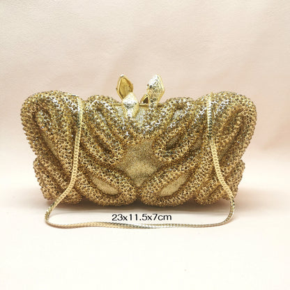 Woman Gold AB Diamond Snake Evening Purse Bridal Dinner Cocktail Prom Gift Handbag Crystal Wedding Party Female Animal Gala Bag