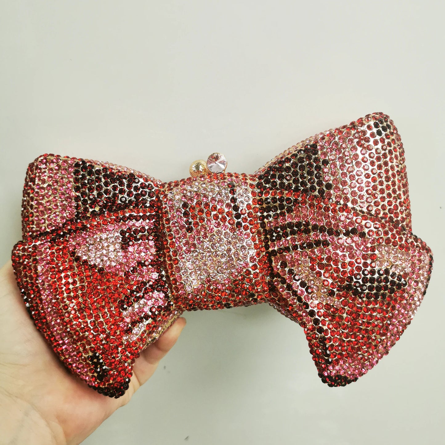 Woman Gold Blue Green Red AB Colorful Diamond Party Evening Bag Bow Shape Wedding Bridal Crystal Handbag Birthday Dinner Purse