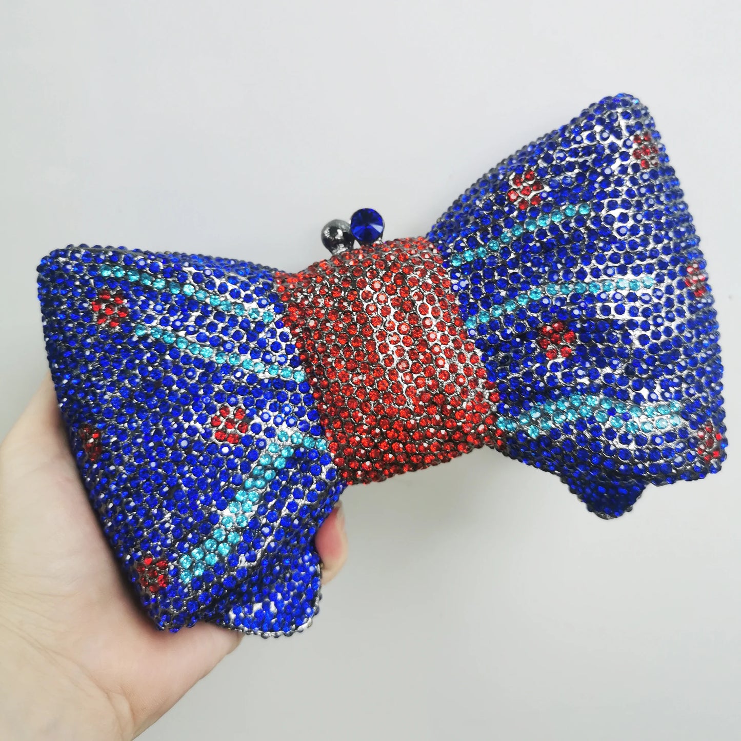 Woman Gold Blue Green Red AB Colorful Diamond Party Evening Bag Bow Shape Wedding Bridal Crystal Handbag Birthday Dinner Purse
