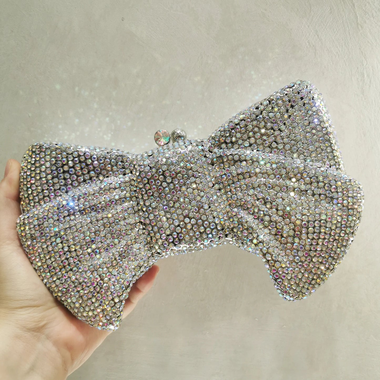 Woman Gold Blue Green Red AB Colorful Diamond Party Evening Bag Bow Shape Wedding Bridal Crystal Handbag Birthday Dinner Purse