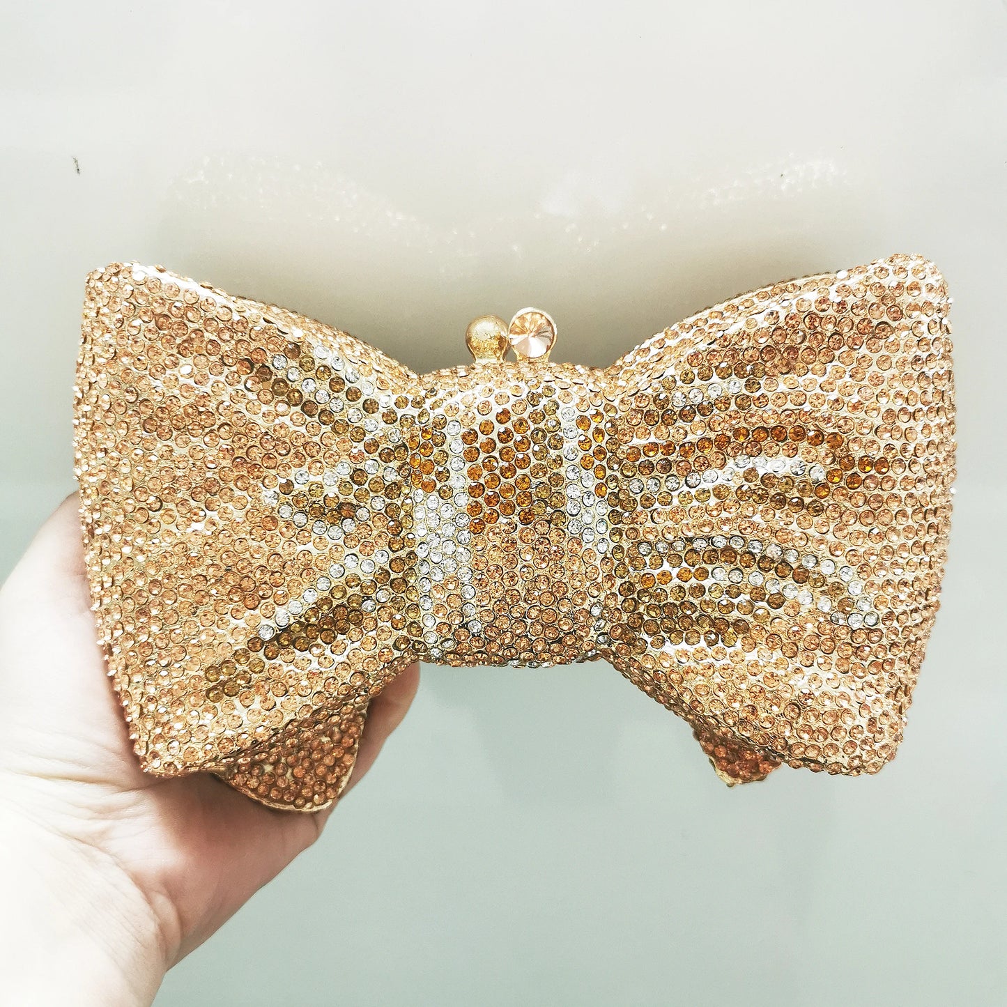 Woman Gold Blue Green Red AB Colorful Diamond Party Evening Bag Bow Shape Wedding Bridal Crystal Handbag Birthday Dinner Purse