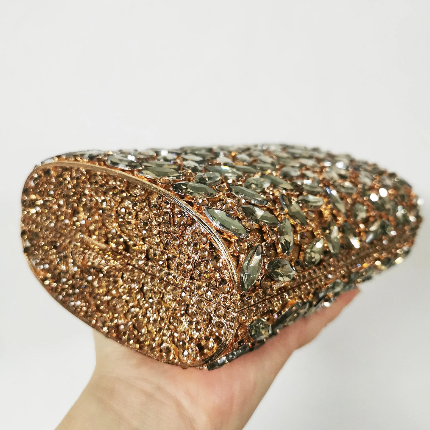 Woman Gold Champagne Diamond Crystal Dinner Cocktail Evening Bags Dinner Gala Elegant Purse Wedding Party Bridal Clutch Handbag