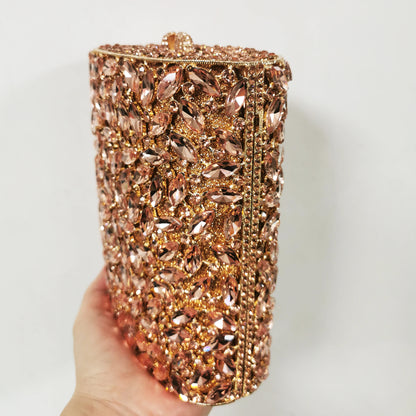 Woman Gold Champagne Diamond Crystal Dinner Cocktail Evening Bags Dinner Gala Elegant Purse Wedding Party Bridal Clutch Handbag