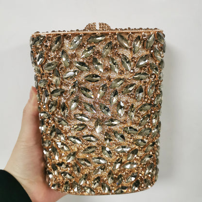 Woman Gold Champagne Diamond Crystal Dinner Cocktail Evening Bags Dinner Gala Elegant Purse Wedding Party Bridal Clutch Handbag