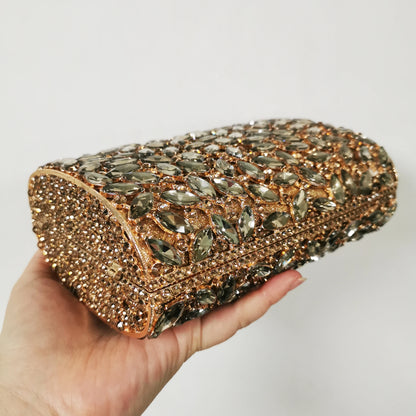 Woman Gold Champagne Diamond Crystal Dinner Cocktail Evening Bags Dinner Gala Elegant Purse Wedding Party Bridal Clutch Handbag
