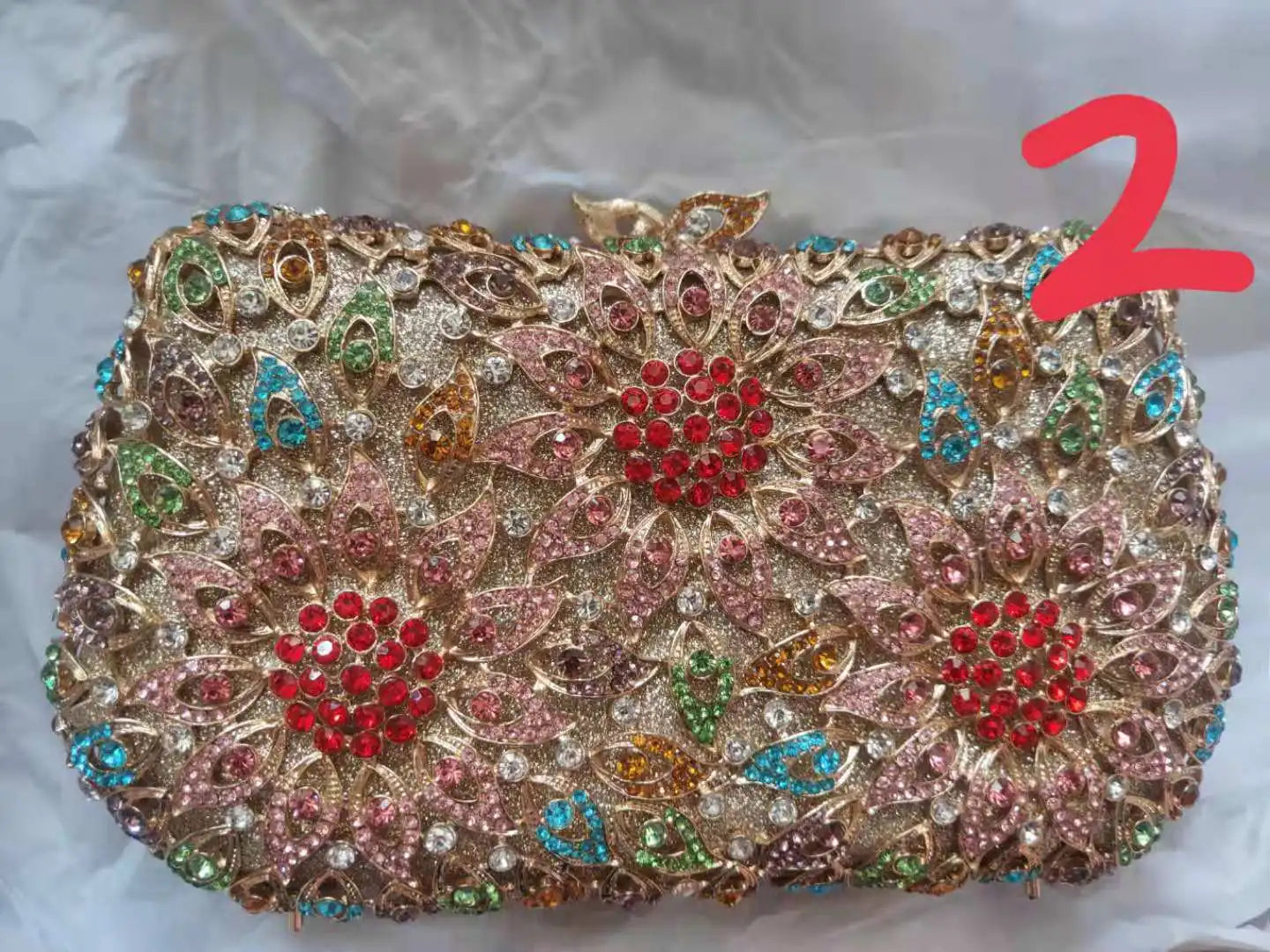 Woman Gold Colorful Flower Diamond Clutch Hollow Out Floral Evening Purse Wedding Bridal Rhinestone Bag Party Crystal Handbag