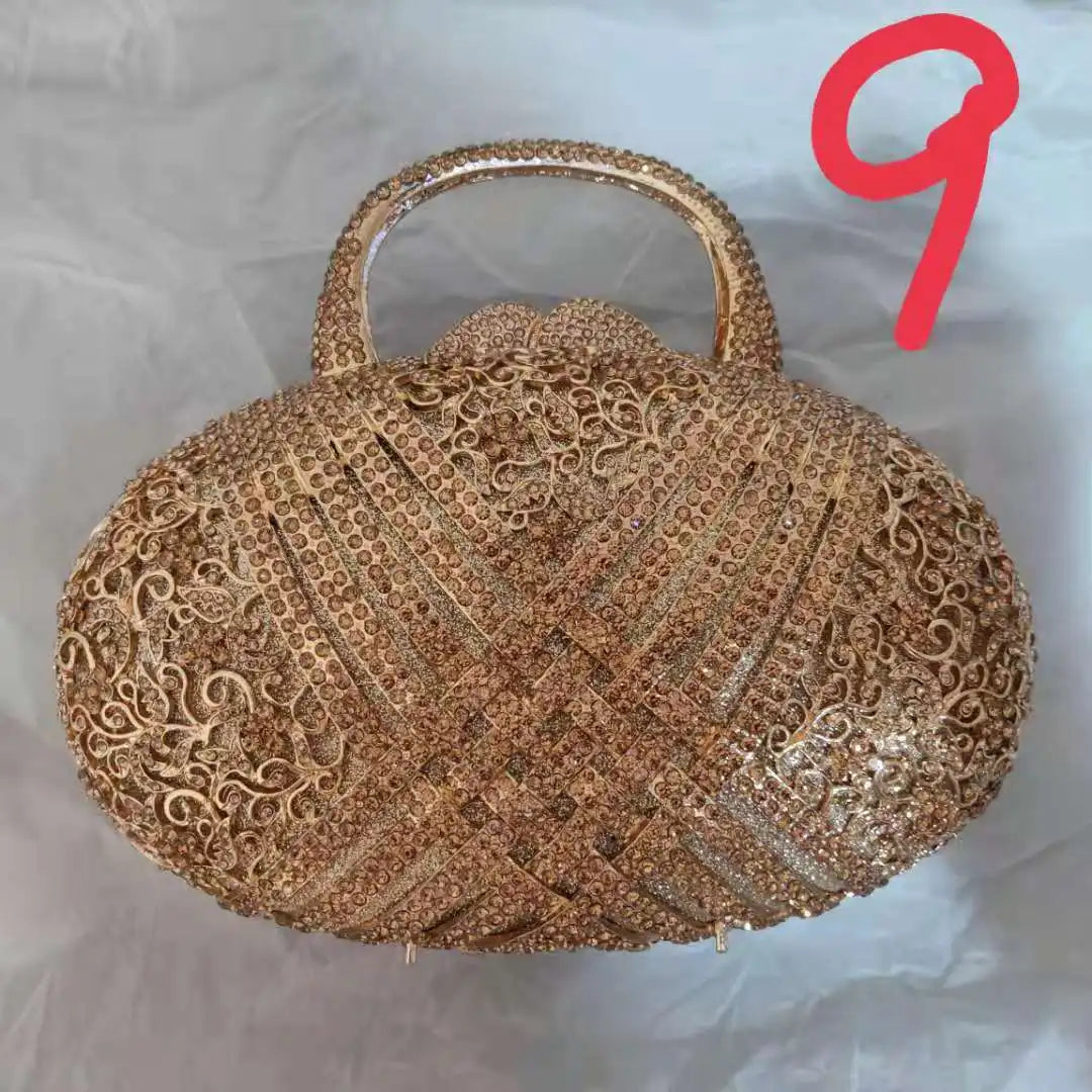 Woman Gold Diamond Elegant Evening Purse Hollow Out Crystal Wedding Bridal Clutch Bag Birthday Party Dinner Handbag With Handle