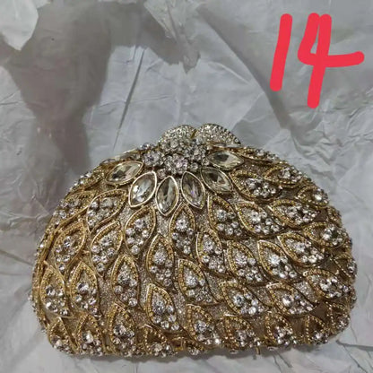 Woman Gold Diamond Flower Clutch Floral Hollow Out Dinner Gala Evening Purse Wedding Bridal Rhinestone Bag Party Crystal Handbag