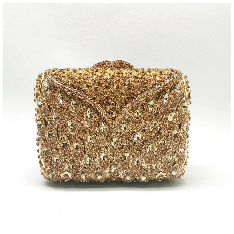 Woman Gold Diamond Party Envelope Shape Handbag Hollow Out Elegant Crystal Purse Wedding Bridal Female Banquet Cocktail Prom Bag
