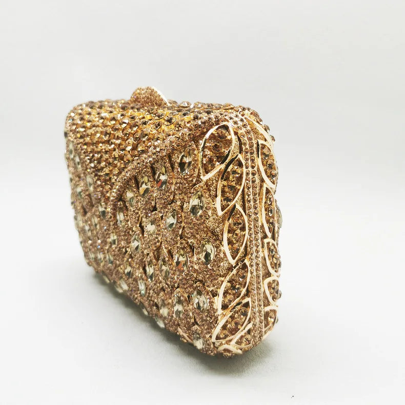 Woman Gold Diamond Party Envelope Shape Handbag Hollow Out Elegant Crystal Purse Wedding Bridal Female Banquet Cocktail Prom Bag