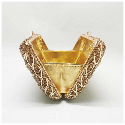 Woman Gold Diamond Party Envelope Shape Handbag Hollow Out Elegant Crystal Purse Wedding Bridal Female Banquet Cocktail Prom Bag