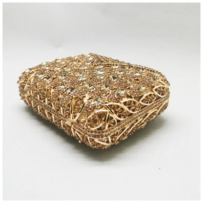 Woman Gold Diamond Party Envelope Shape Handbag Hollow Out Elegant Crystal Purse Wedding Bridal Female Banquet Cocktail Prom Bag