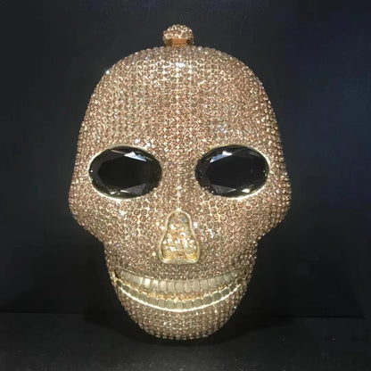 Woman Gold Diamond Skull Shape Party Bag Crystal Birthday Dinner Cocktail Prom Clutch Purse Ladies Wedding Bridal Stone Handbag