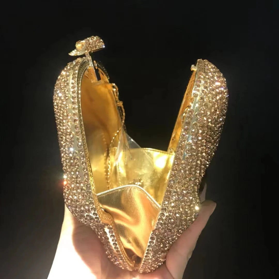 Woman Gold Diamond Skull Shape Party Bag Crystal Birthday Dinner Cocktail Prom Clutch Purse Ladies Wedding Bridal Stone Handbag