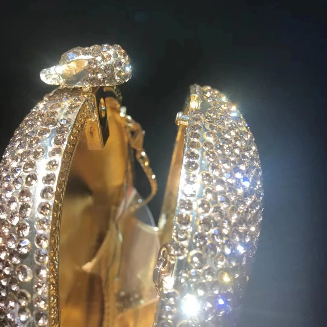 Woman Gold Diamond Skull Shape Party Bag Crystal Birthday Dinner Cocktail Prom Clutch Purse Ladies Wedding Bridal Stone Handbag