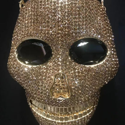 Woman Gold Diamond Skull Shape Party Bag Crystal Birthday Dinner Cocktail Prom Clutch Purse Ladies Wedding Bridal Stone Handbag