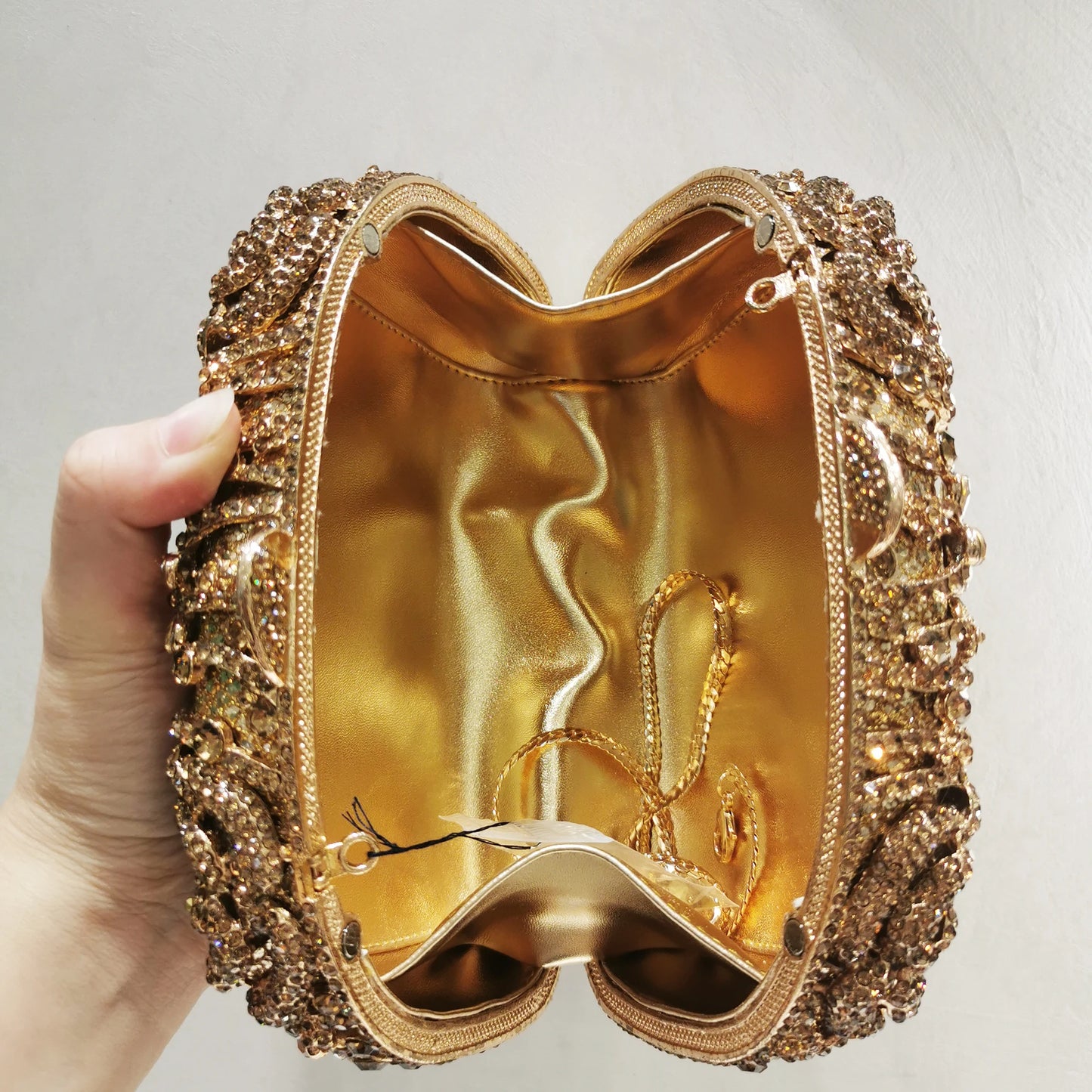 Woman Gold Flower Hollow Out Crystal Evening Bag Banquet Dinner Party Flower New Arrival Handbag Wedding Bridal Diamond Purse