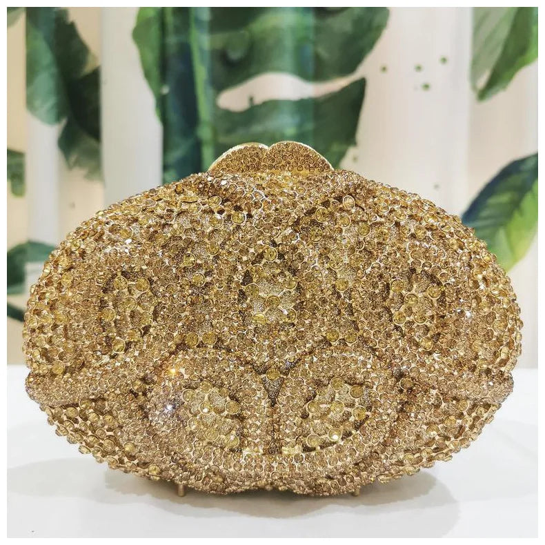 Woman Gold Hollow Snake Diamond Cocktail Party Handbag Crystal Stones Prom Evening Purse Wedding Bridal Rhinestone Banquet Bag