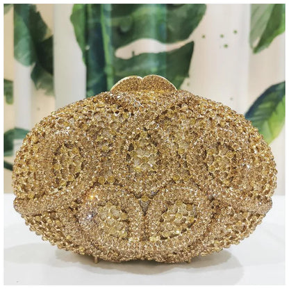 Woman Gold Hollow Snake Diamond Cocktail Party Handbag Crystal Stones Prom Evening Purse Wedding Bridal Rhinestone Banquet Bag