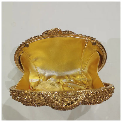 Woman Gold Hollow Snake Diamond Cocktail Party Handbag Crystal Stones Prom Evening Purse Wedding Bridal Rhinestone Banquet Bag