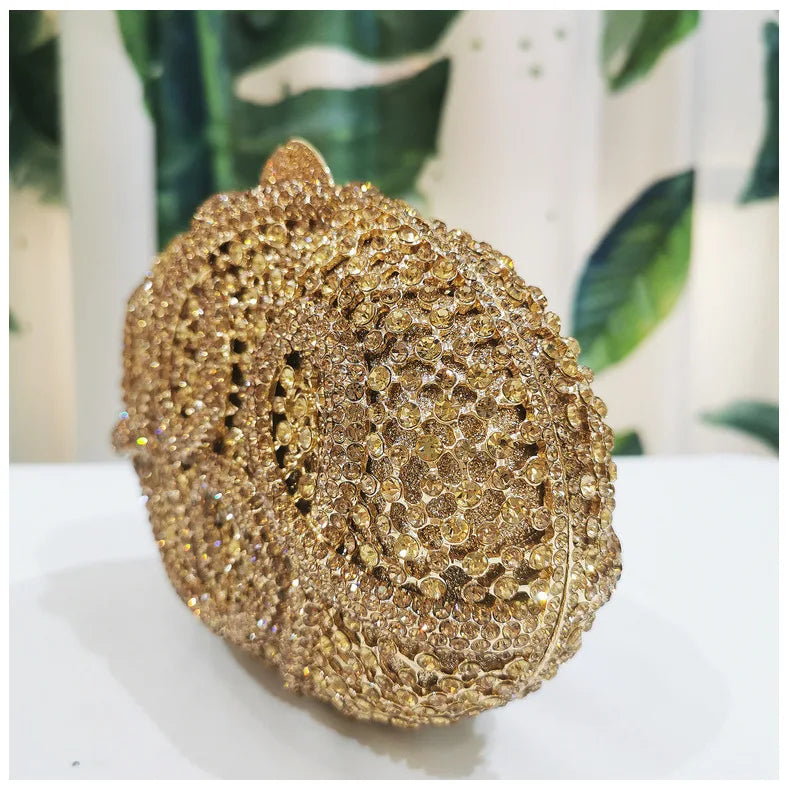 Woman Gold Hollow Snake Diamond Cocktail Party Handbag Crystal Stones Prom Evening Purse Wedding Bridal Rhinestone Banquet Bag