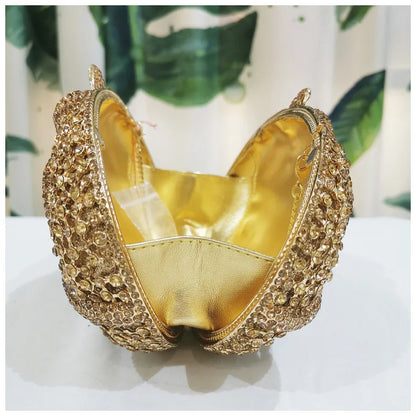 Woman Gold Hollow Snake Diamond Cocktail Party Handbag Crystal Stones Prom Evening Purse Wedding Bridal Rhinestone Banquet Bag