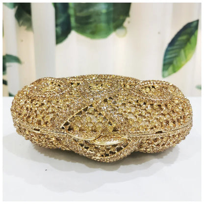 Woman Gold Hollow Snake Diamond Cocktail Party Handbag Crystal Stones Prom Evening Purse Wedding Bridal Rhinestone Banquet Bag
