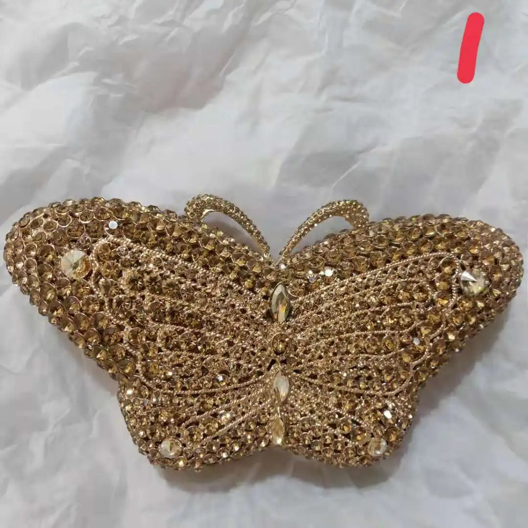 Woman Gold Metal Butterfly Diamond Evening Purse Animal Shape Cocktail Prom Wedding Bag Bridal Rhinestone Party Crystal Handbag