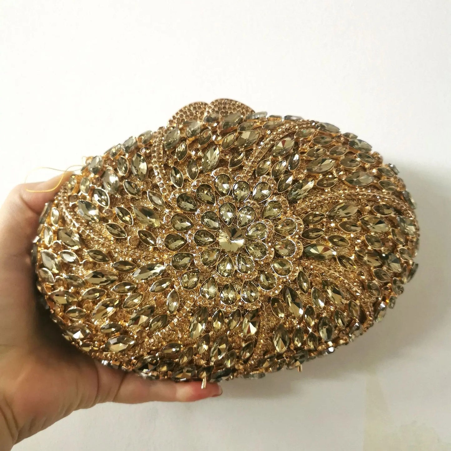 Woman Gold Pink Champagne Flower Clutch Floral Diamond Party Handbag Crystal Hollow Evening Purse Wedding Bridal Rhinestone Bag