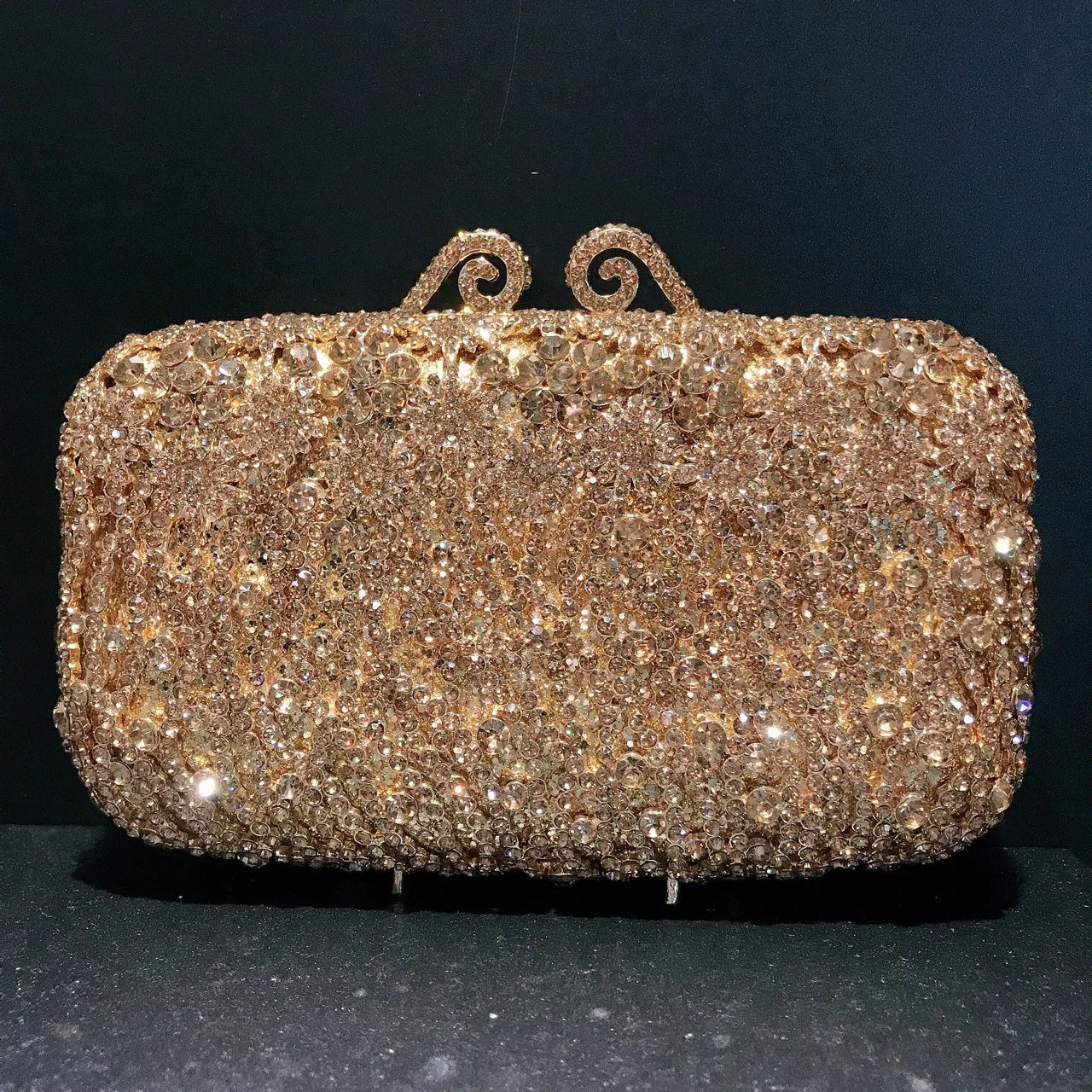 Woman Gold Red Black Pink Silver Champagne Diamond Bag Party Floral Crystal Flower Clutch Purse Wedding Bridal Hollow Handbag