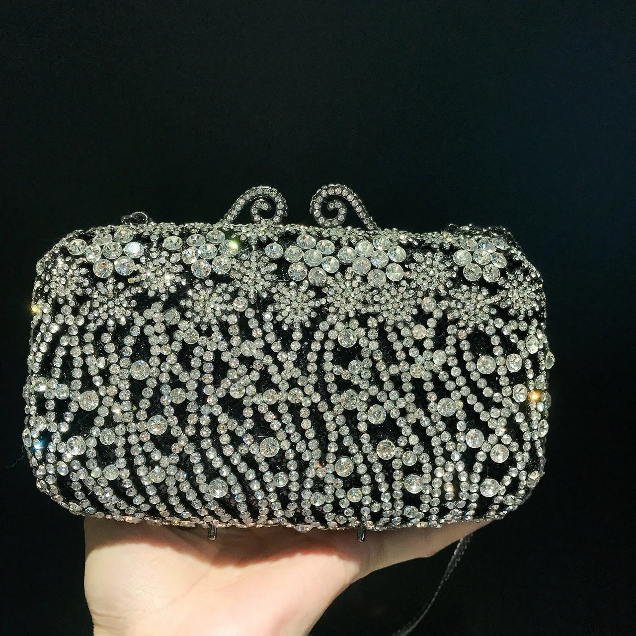 Woman Gold Red Black Pink Silver Champagne Diamond Bag Party Floral Crystal Flower Clutch Purse Wedding Bridal Hollow Handbag