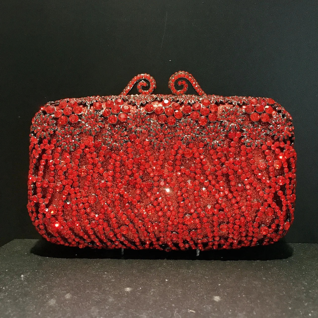 Woman Gold Red Black Pink Silver Champagne Diamond Bag Party Floral Crystal Flower Clutch Purse Wedding Bridal Hollow Handbag