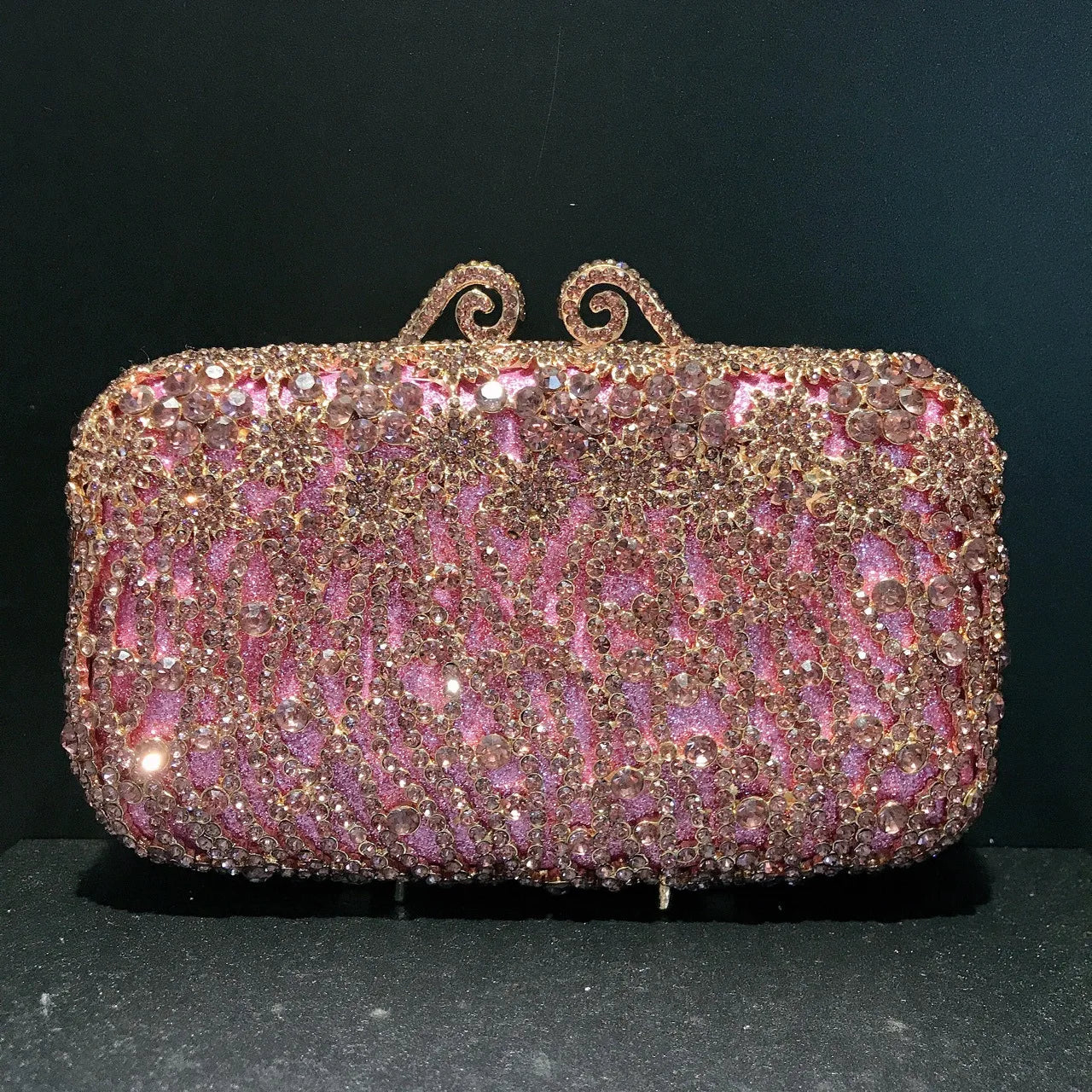 Woman Gold Red Black Pink Silver Champagne Diamond Bag Party Floral Crystal Flower Clutch Purse Wedding Bridal Hollow Handbag