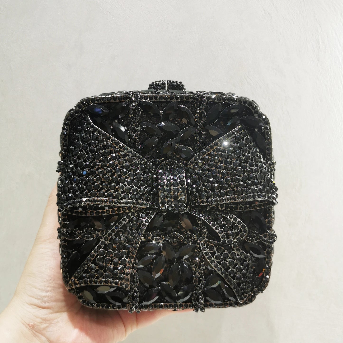 Woman Gold Red Silver AB Colorful Dinner Purse Bow Square Shape Party Diamond Evening Bag Wedding Bridal Crystal Banquet Handbag