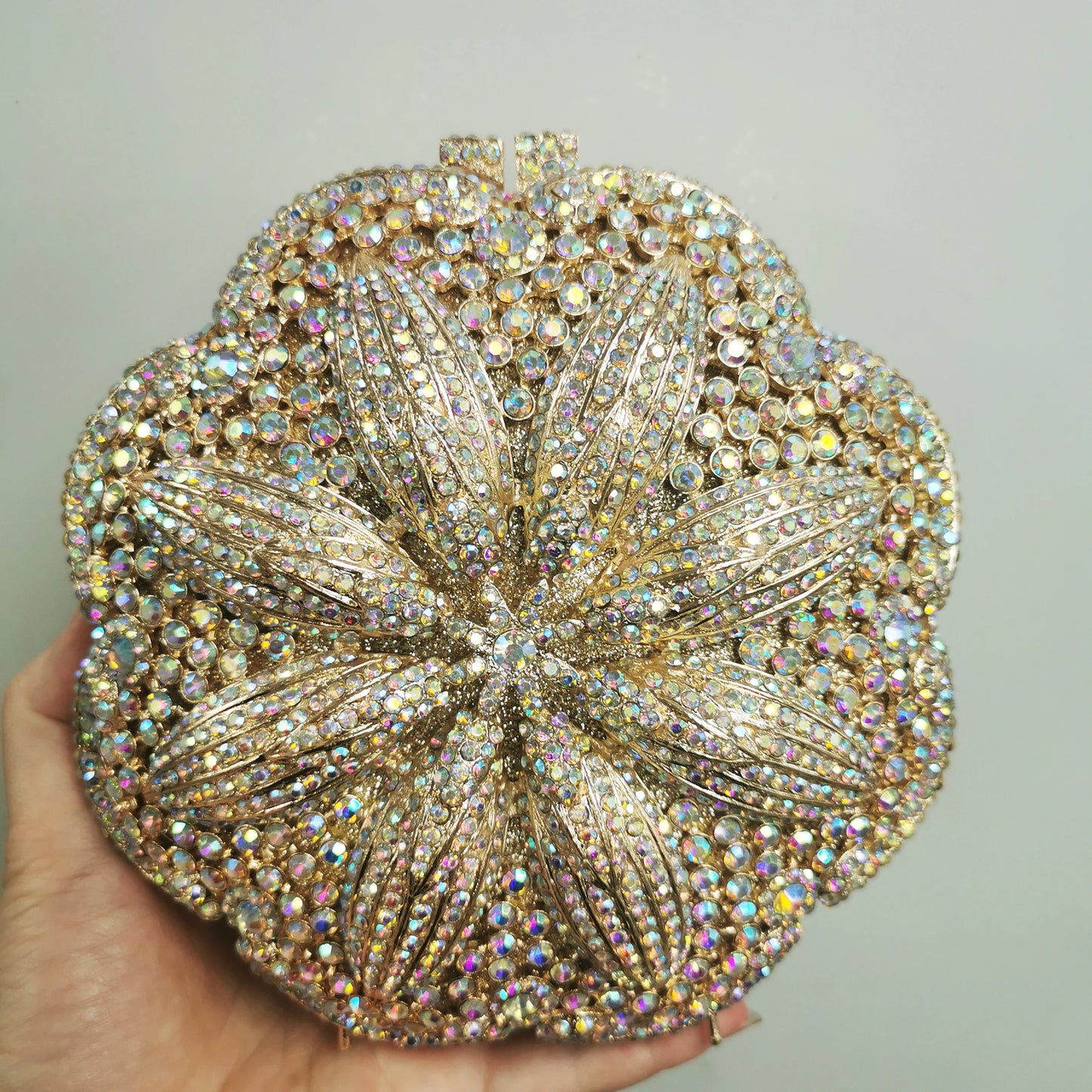 Woman Gold Silver Blue Green Champagne AB Diamond Handbag Crystal Flower Wedding Bridal Bag Party Dinner Floral Mini Lady Purse