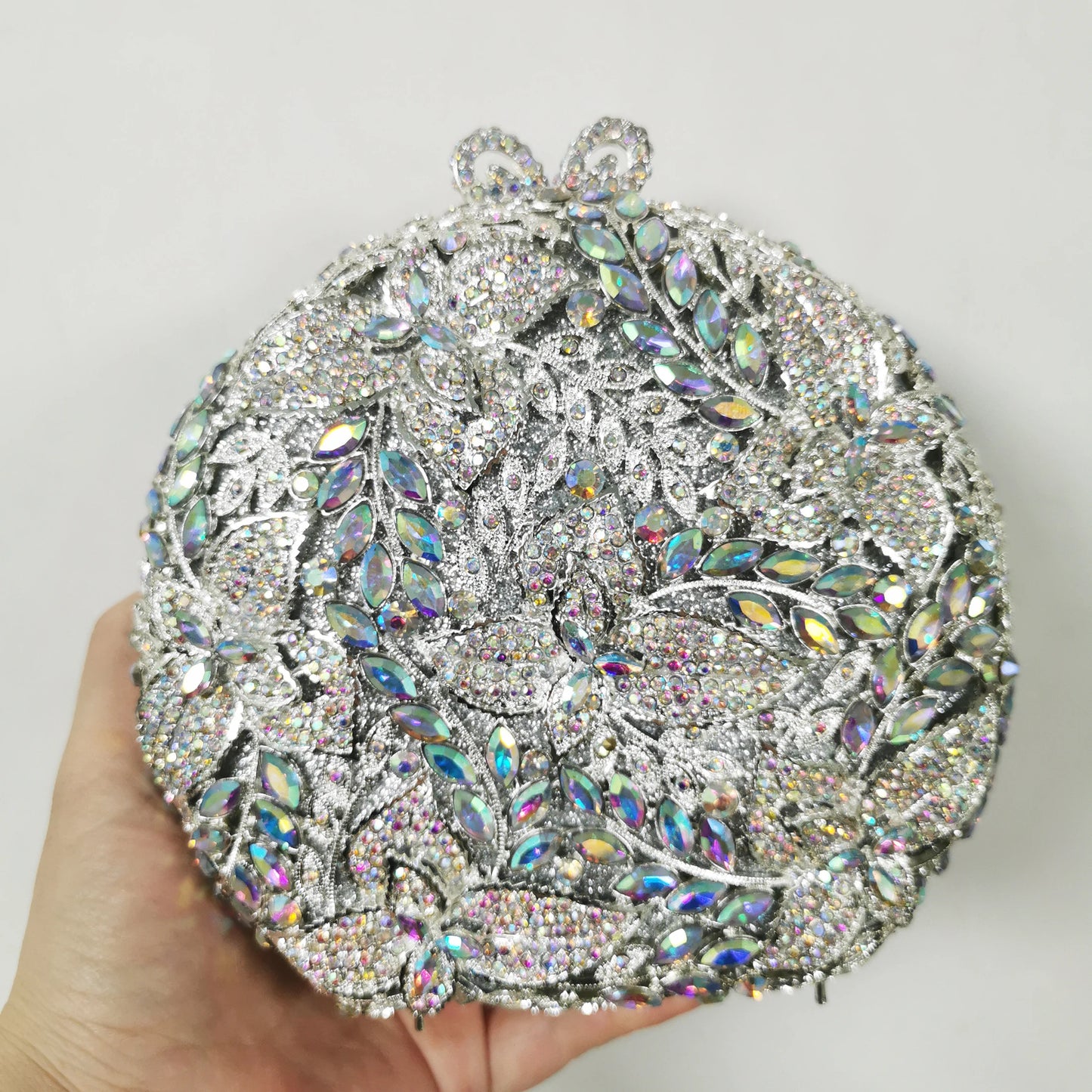 Woman Green AB Gold Blue Diamond Wedding Party Bridal Evening Bag Dinner Gala Flower Crystal Purse Hollow Floral Clutch Handbag