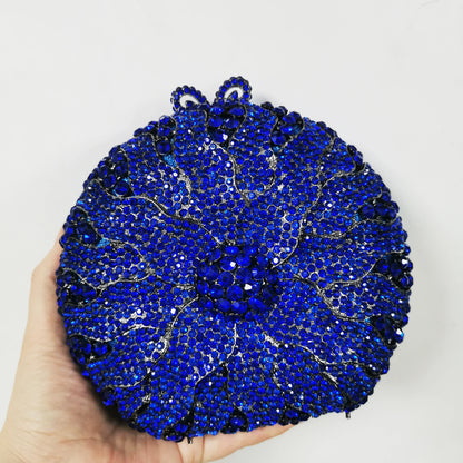 Woman Green AB Gold Blue Diamond Wedding Party Bridal Evening Bag Dinner Gala Flower Crystal Purse Hollow Floral Clutch Handbag